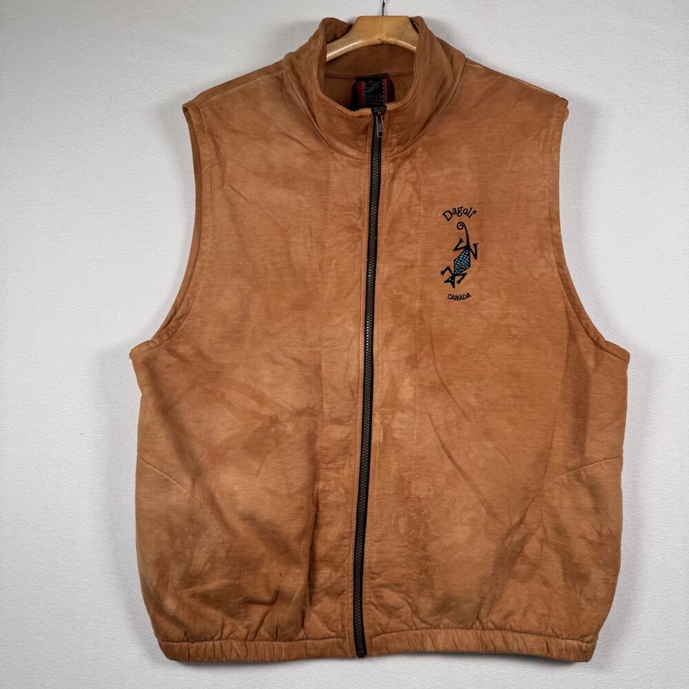 VTG Dagoli Sweater Vest Zipper Kangaroo Pouch Acid Wash Tan Grunge Iconic Sz XL